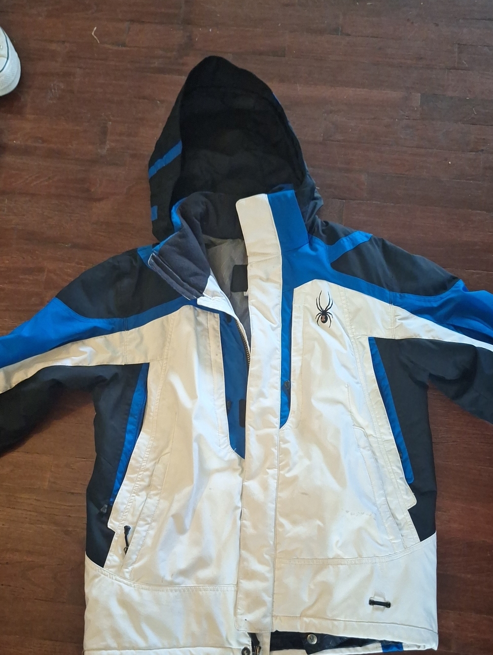 3Spyder White, Blue & Black Mens Puffer Jacket with Hood